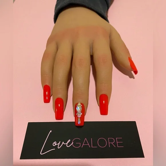 Hand Crafted Red Medium Square Love Galore Press On Nails - Picture 1 of 5